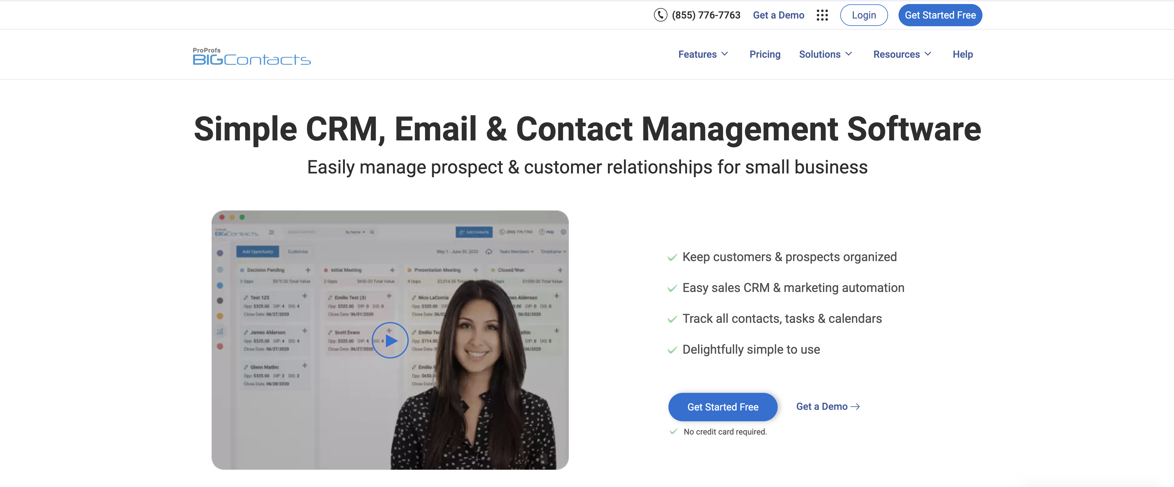 Página de inicio de Big Contacts